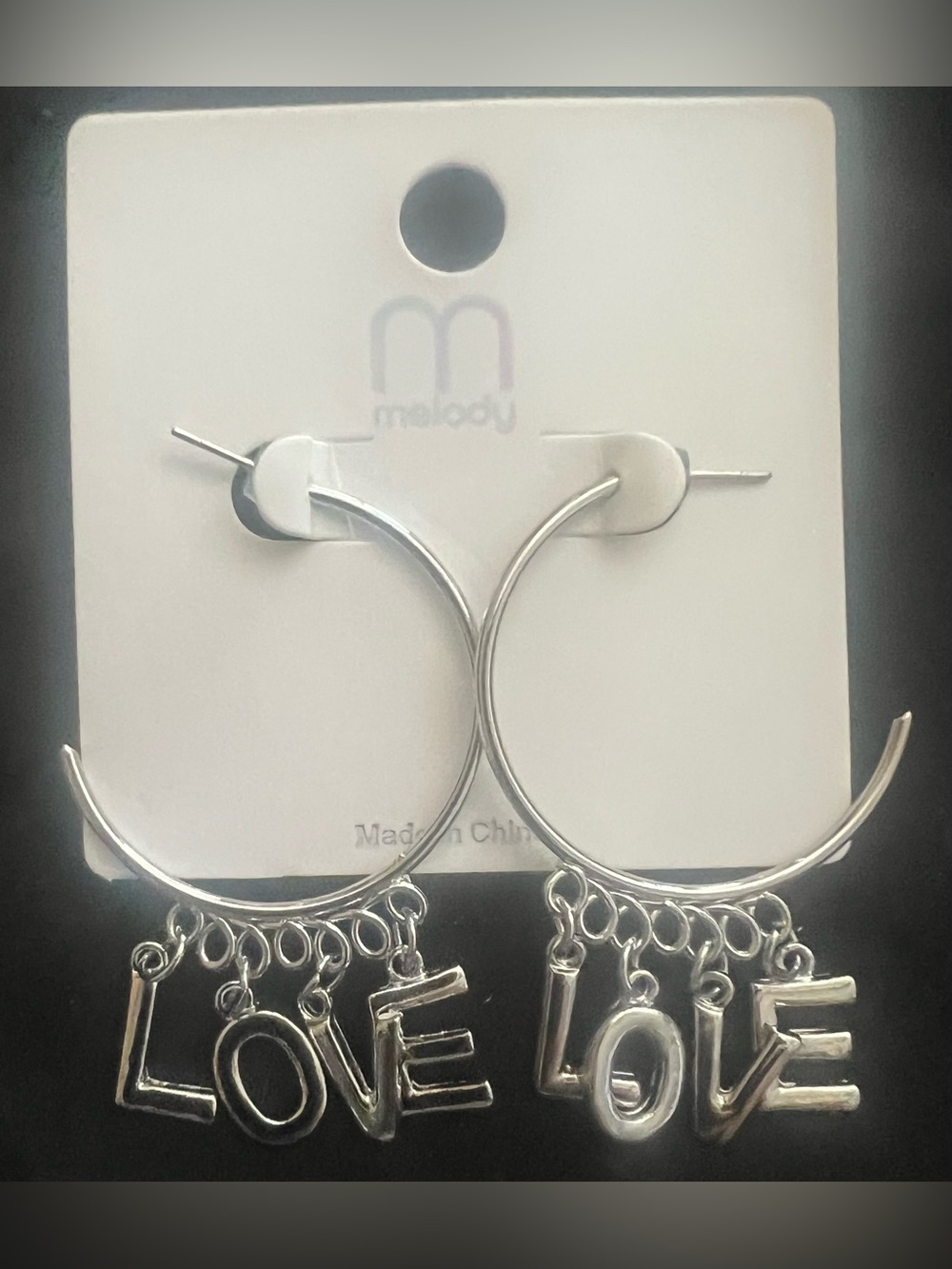 Malo Silver Hoop Earrings with LOVE Charms - Silver